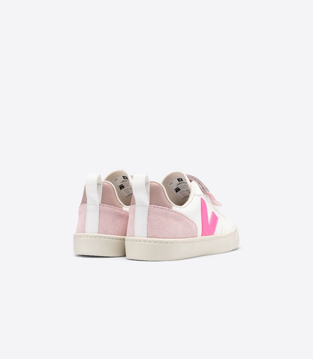 Veja Sneakers Barn - V-10 Velcro Chromefree - Vita/Rosa - 157643-HUD